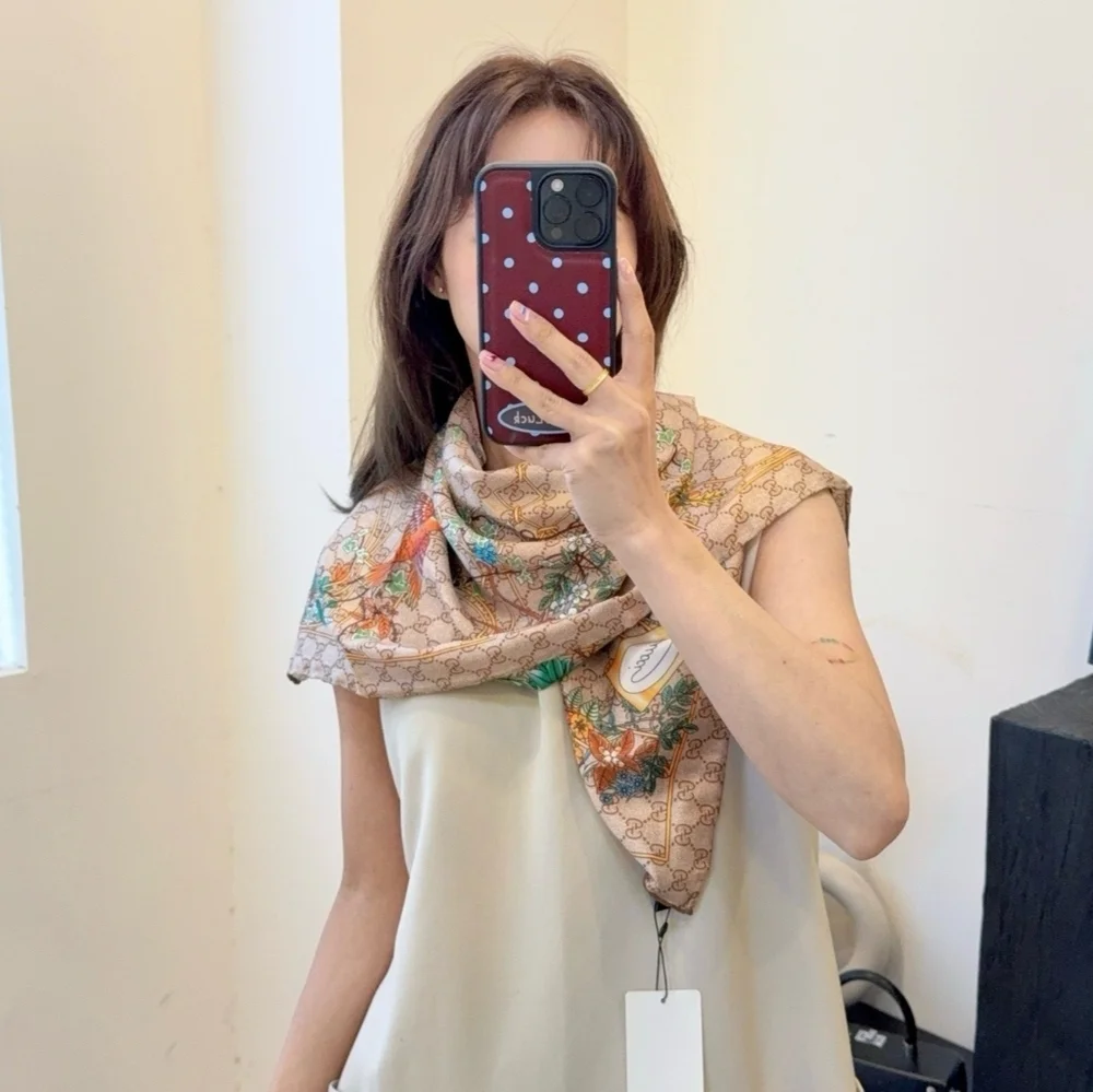 Floral Patterned Brown Scarf - Picture 3 of 13